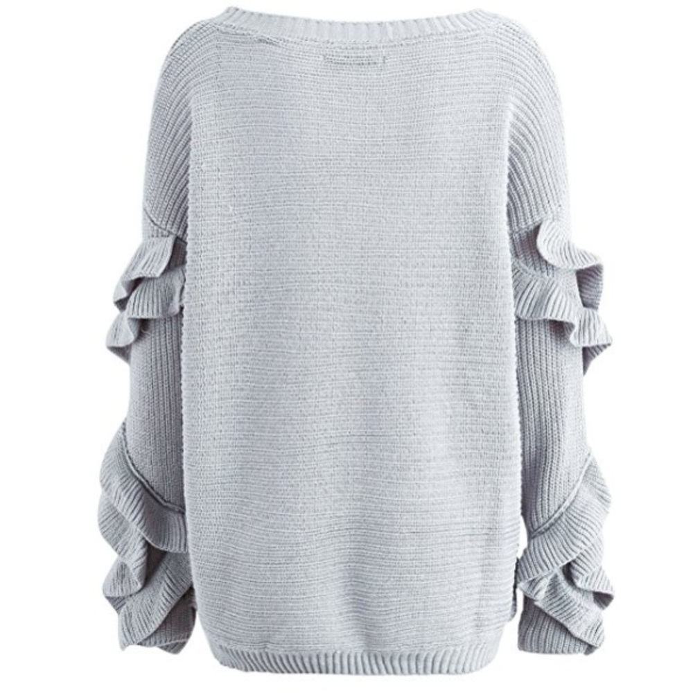๐ฅ LAST ONE Cozy Knit Ruffled Sleeve Sweater Grey - Picture 7 of 7